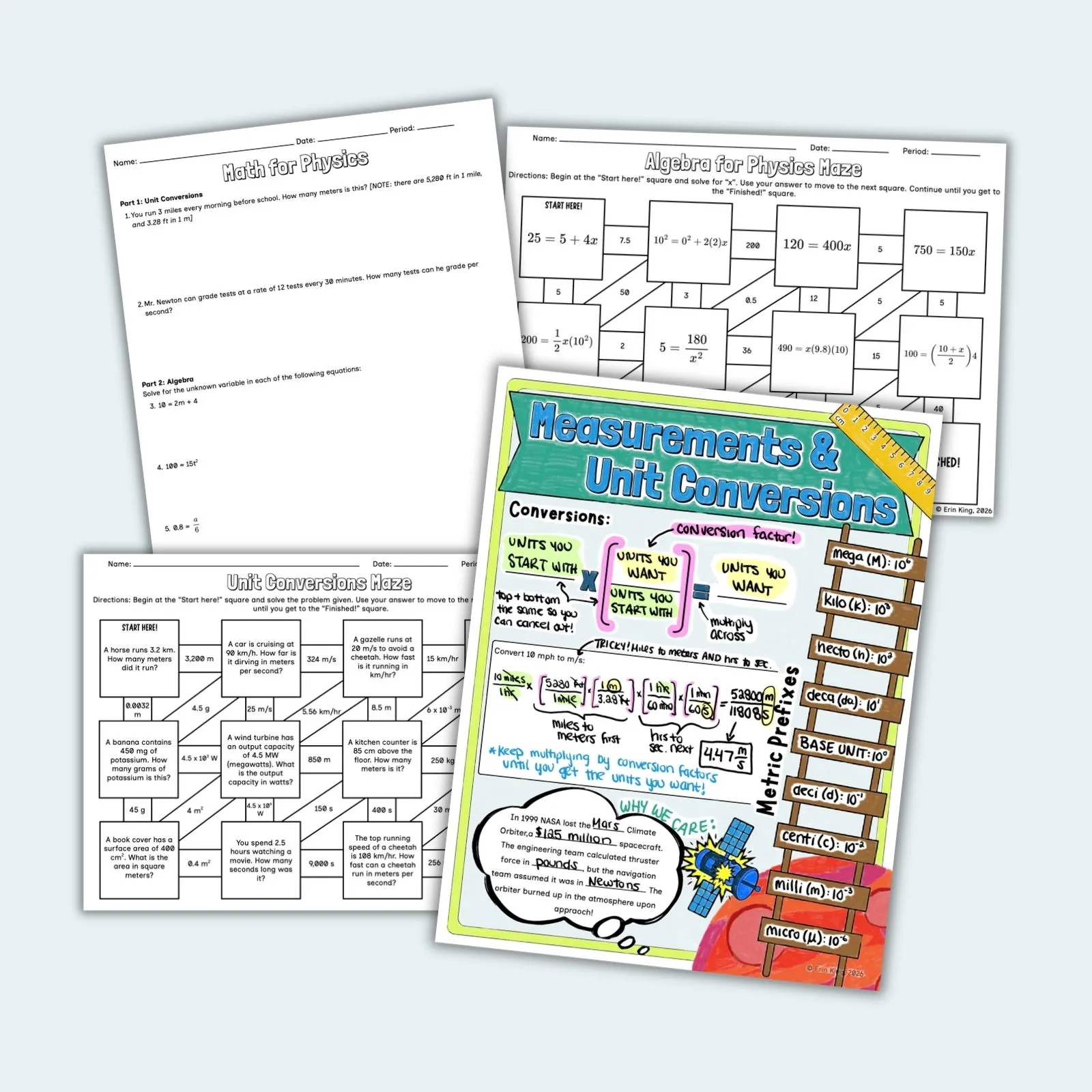 Flat lay overview of the Math for Physics Toolkit resource bundle