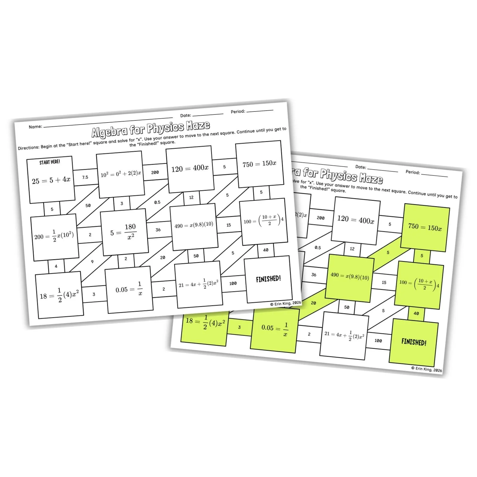 Algebra for Physics self-checking maze activity preview