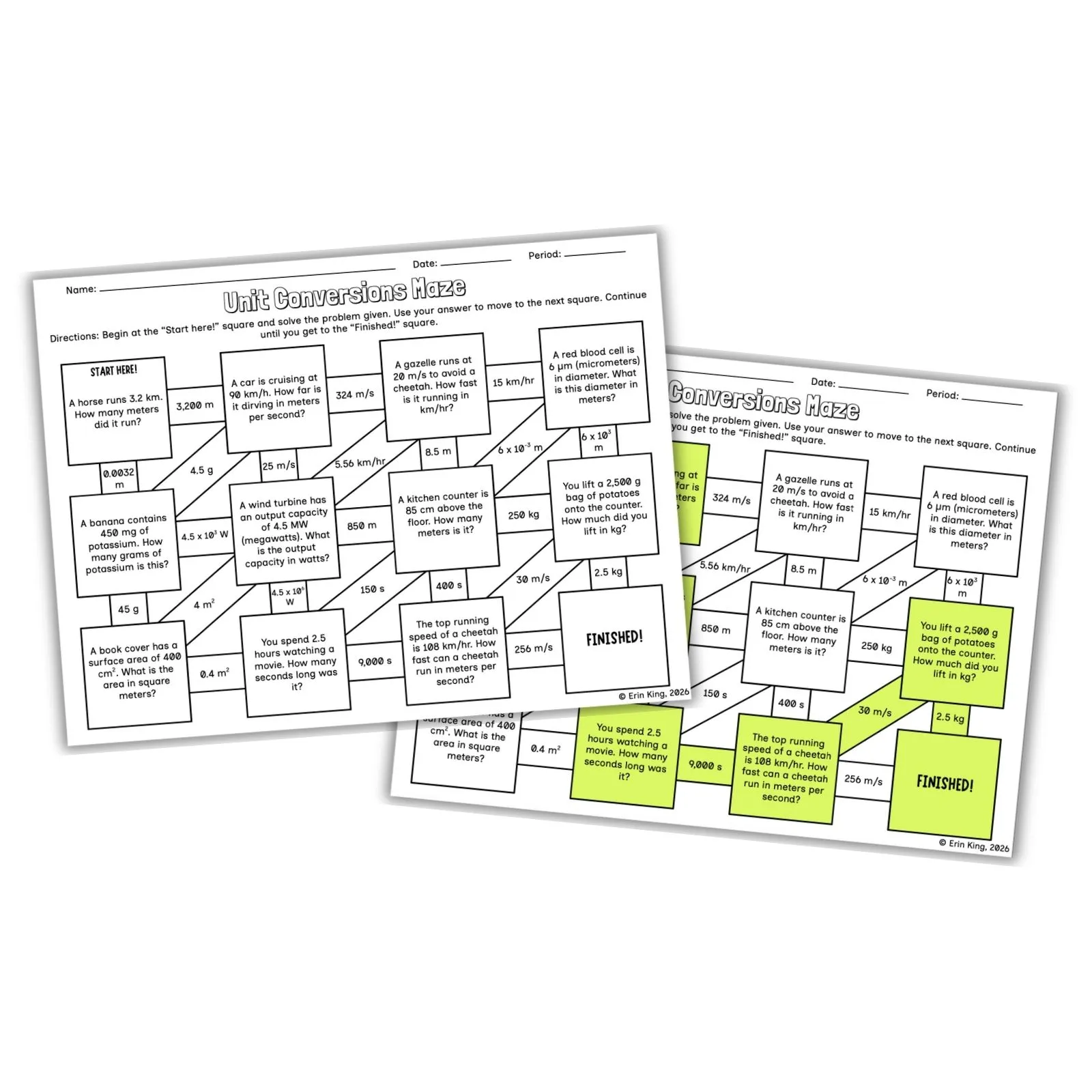 Unit Conversions self-checking maze activity preview